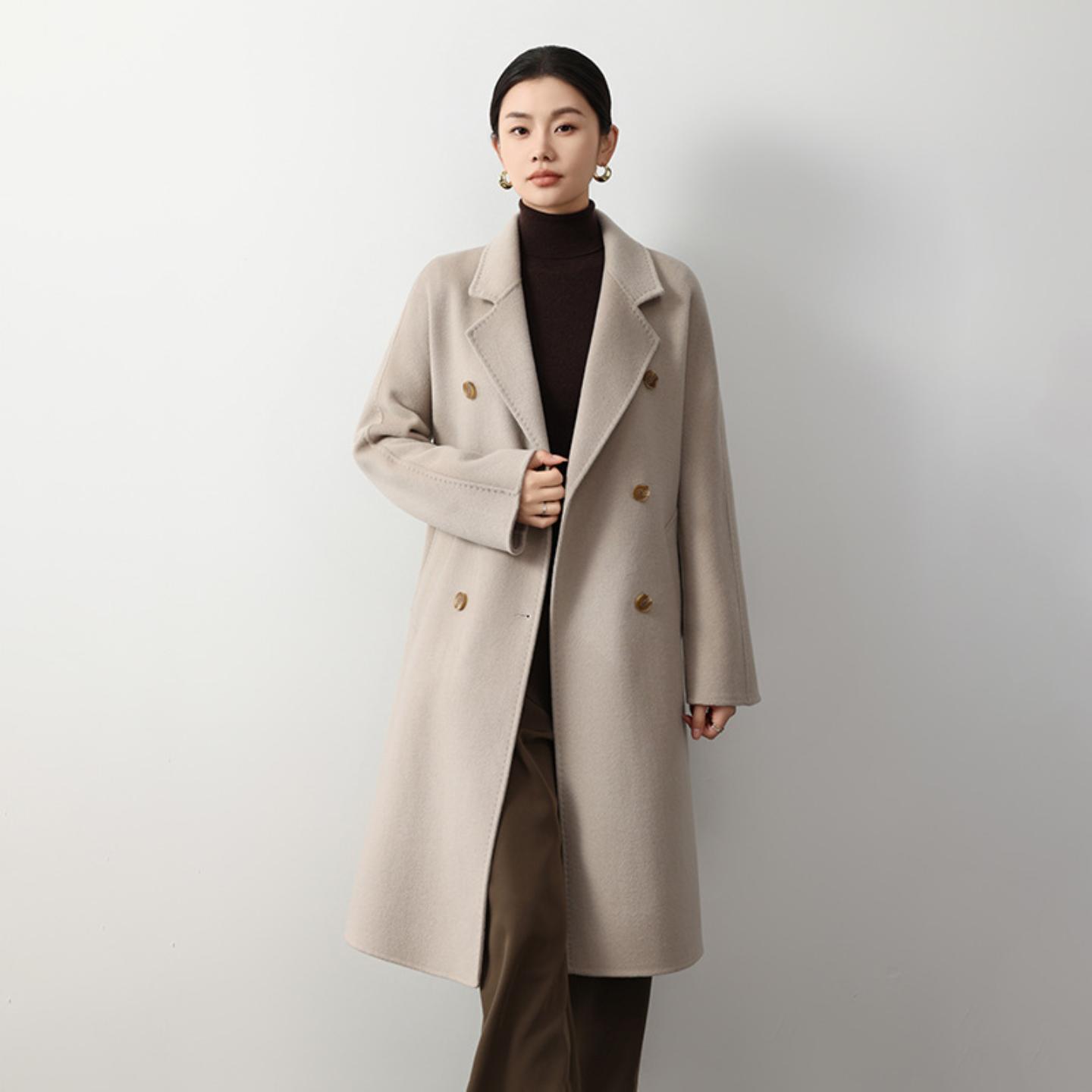 双面绒羊绒大衣女中长款双排扣新款高端气质100%羊毛呢子外套秋冬