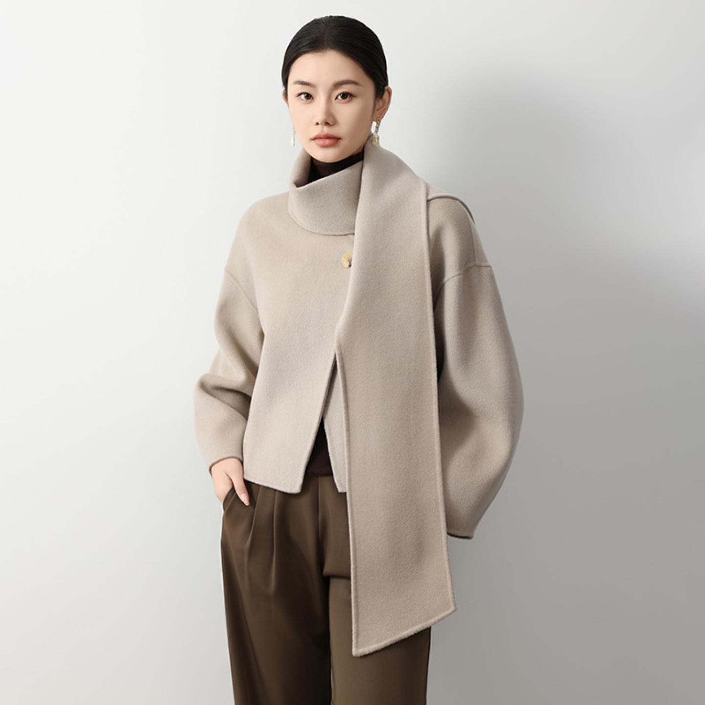 高级感双面绒大衣女2026新款秋冬小香风纯羊毛呢子毛呢外套配围巾