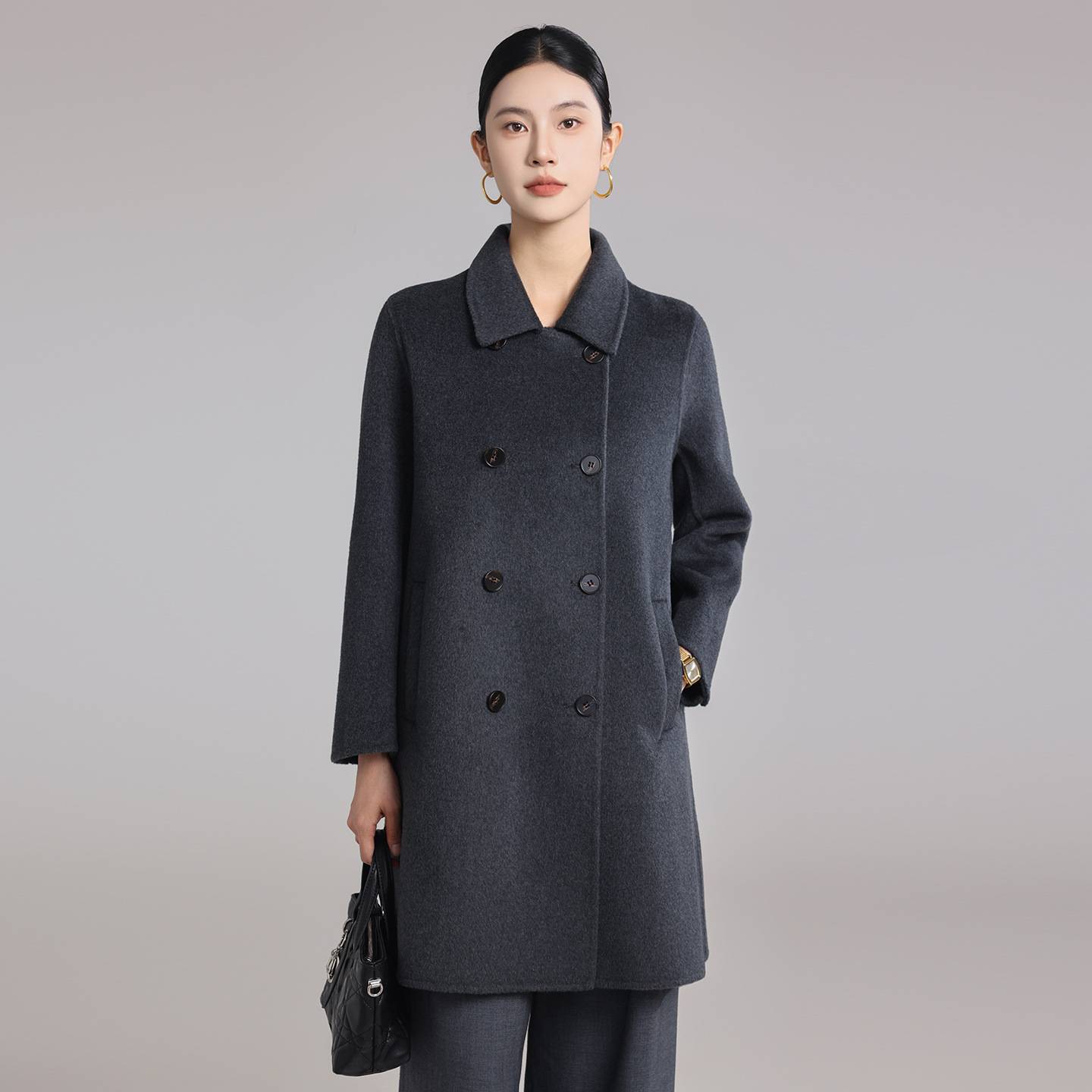 2026秋冬新款双排扣经典10双面山羊绒大衣女手工女装羊毛毛呢外套