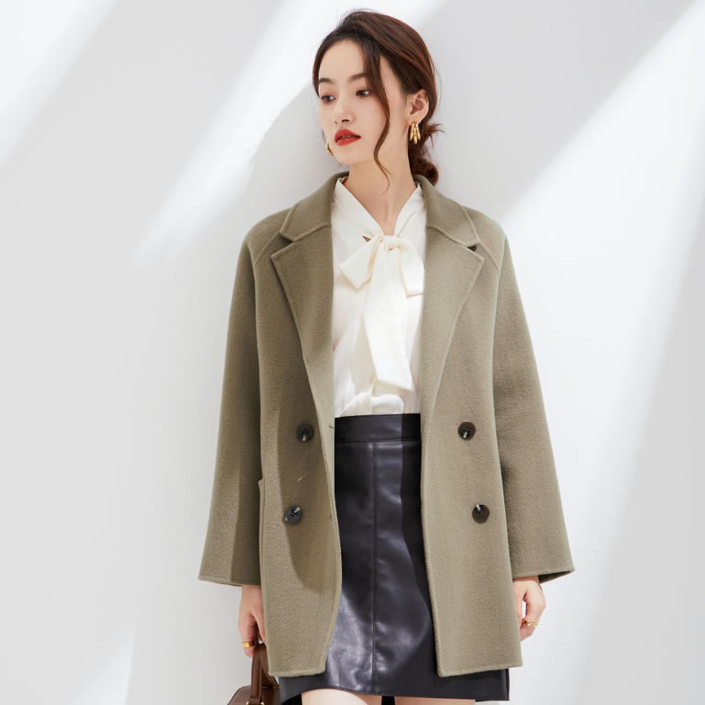 双面羊绒大衣女短款2026秋冬高级气质小个子时尚西装羊毛呢子外套