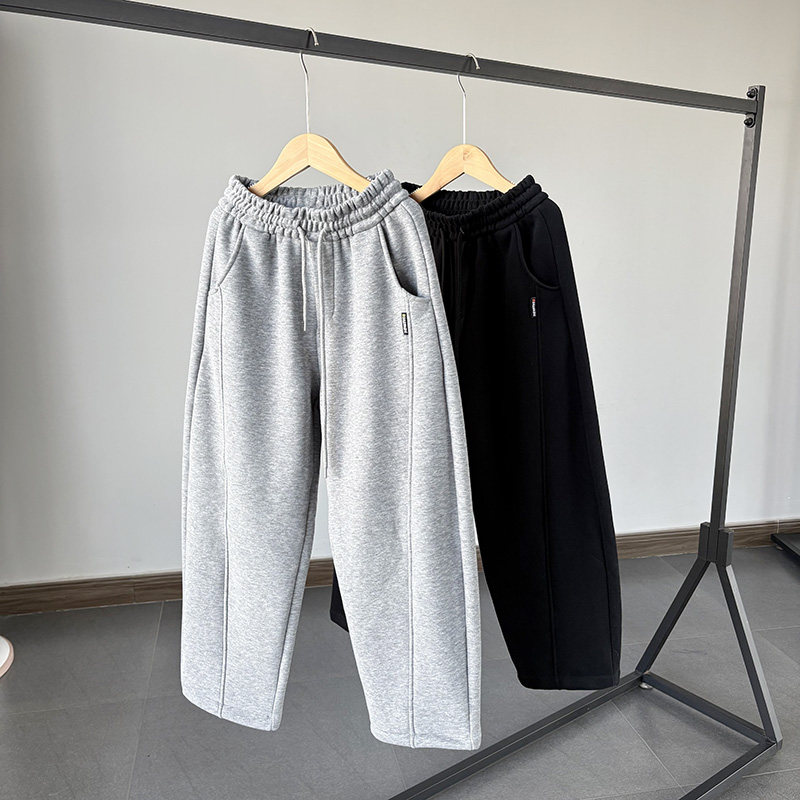 一等童品冬130-175巴家弯刀中大童一体绒加厚保暖卫裤男童运动裤