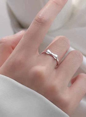 深圳旭佳s990纯银蝴蝶结戒指女 韩风简约小清新气质可调节食指