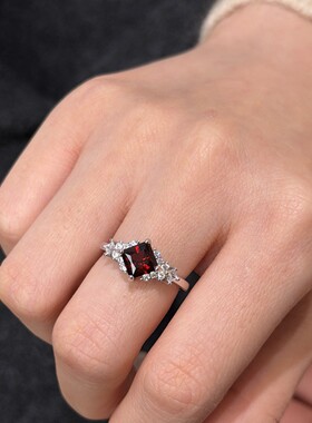 深圳旭佳旭家s925纯银几何刻面石榴石闪钻恒星戒指女小众气质百搭