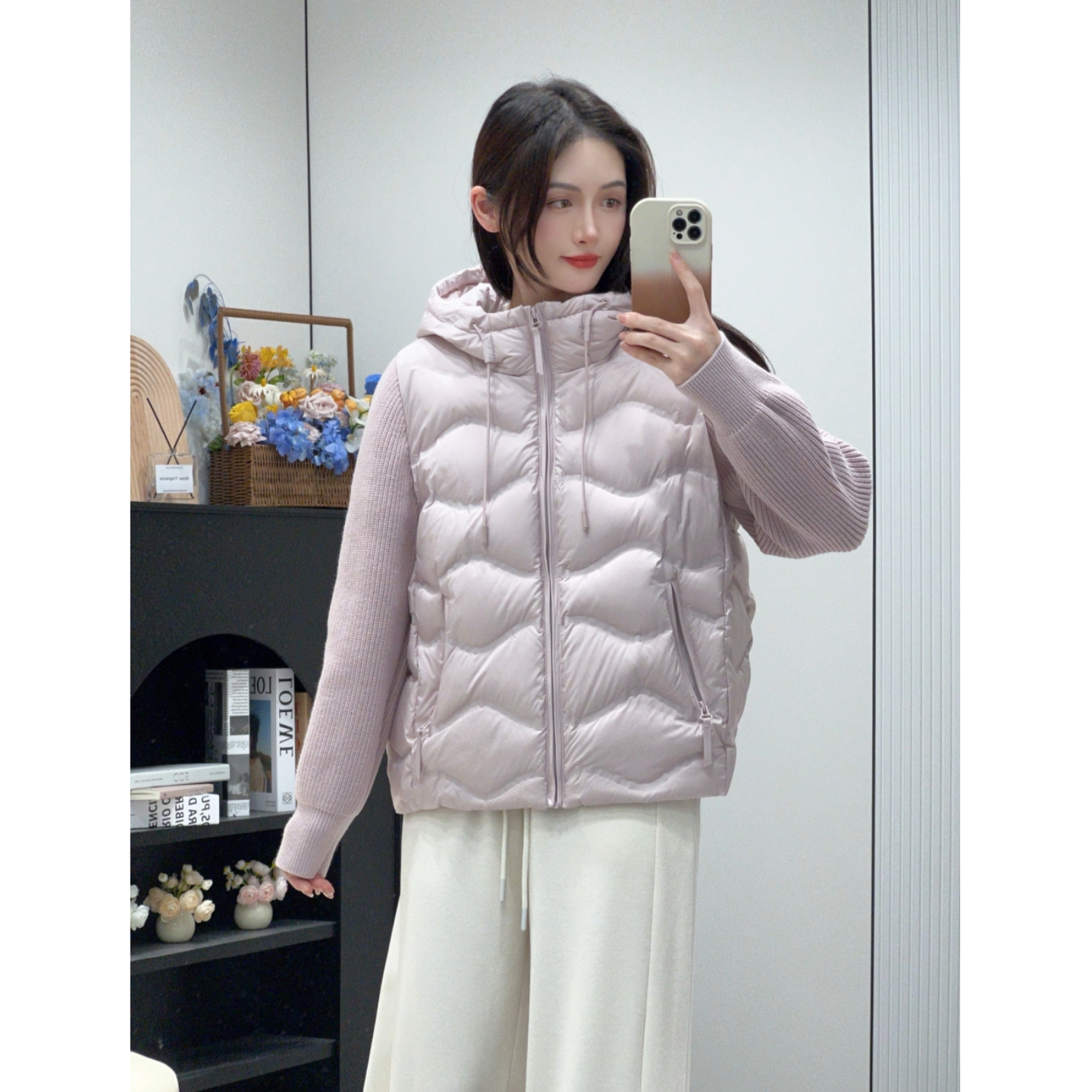 高品质针织袖连帽压胶羽绒服女短款2025新款简约90白鸭绒外套休闲