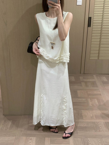 温柔优雅天丝套装女背心+半身裙