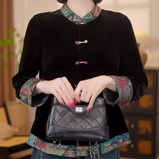 洋气减龄小衫 春秋盘扣上衣妈妈装 潮 国风丝绒外套女2025新款 新中式