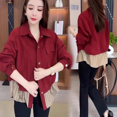 2025秋季新款时尚设计感假两件短外套女气质宽松显瘦休闲百搭上衣