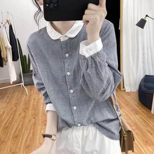新款 女2026春装 宽松拼色减龄上衣复古显瘦衬衣潮 衬衫 小格子长袖