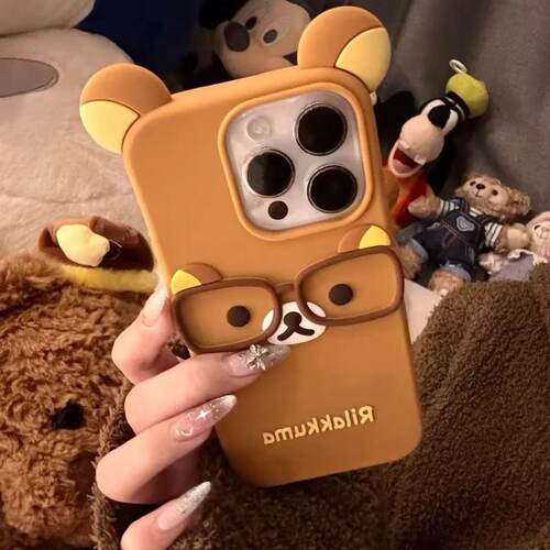 立体眼镜轻松熊苹果16Plus手机壳iphone14/15promax硅胶13Pro新潮12网红11防摔保护套6/7/8p可爱4S/5SE23趣味