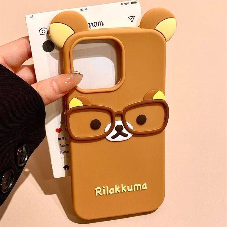 眼镜轻松熊适用于苹果13ProMAX手机壳苹果16Pro141512硅胶苹果4G5s手机壳xs/xr保护套7/8plus可爱卡通se2