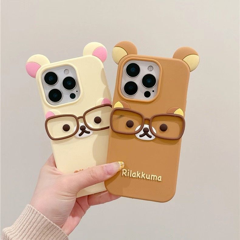 立体眼镜轻松熊适用iphone16promax手机壳苹果15/14Plus硅胶13Pro防摔12网红11新潮女6/7/8p卡通可爱4S/5SE23