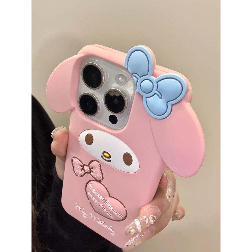 卡通立体可爱粉美乐蒂适用iphone16promax手机壳苹果15软硅胶14全包13mini全包12女11新款xs潮i7/8plus全包SE