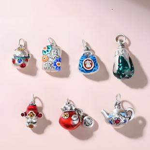 足银999纯银财神红福袋吊坠招财猫把把壶diy配饰手链项链饰品配件