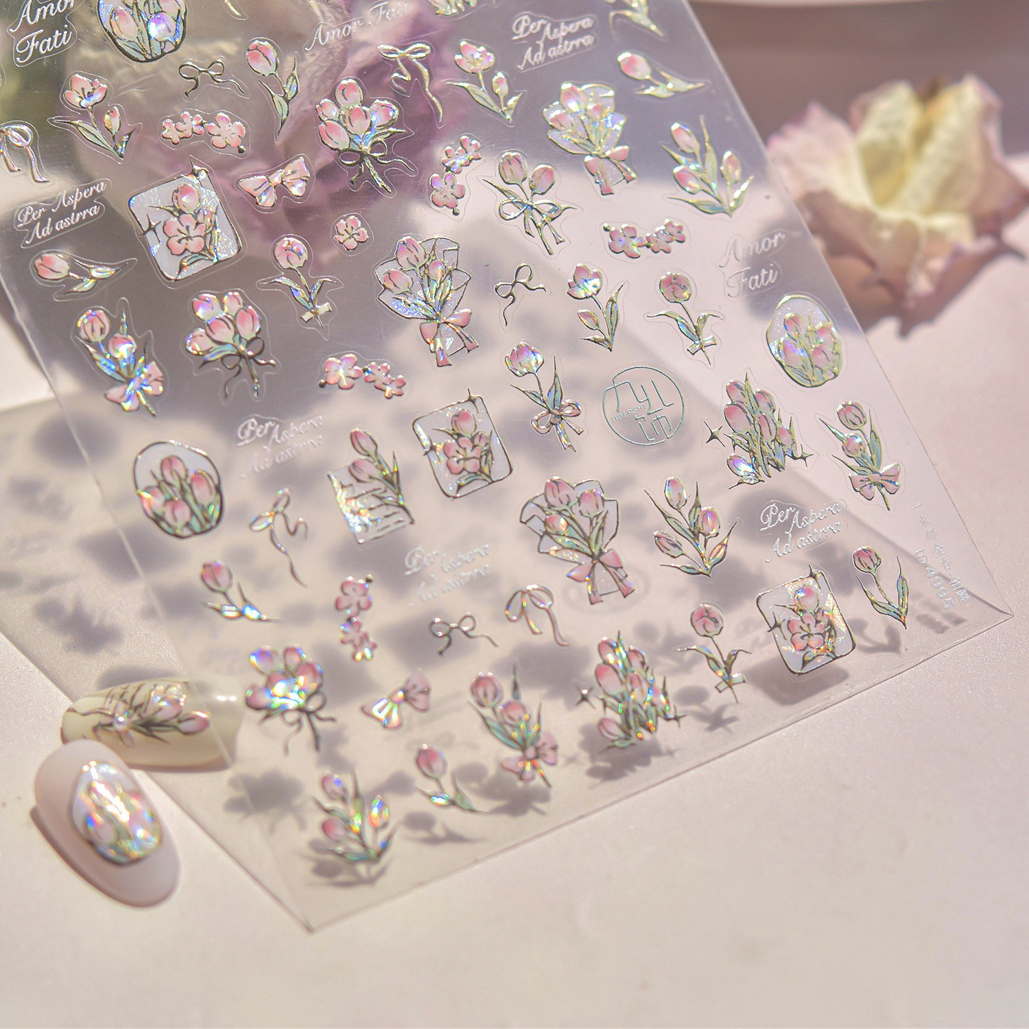 烫金闪光郁金香花卉立体浮雕美甲贴纸tomoni网红指甲文具装饰贴纸