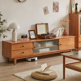 家逸北欧电视柜茶几组合实木原木色小户型樱桃木色日式现代简约