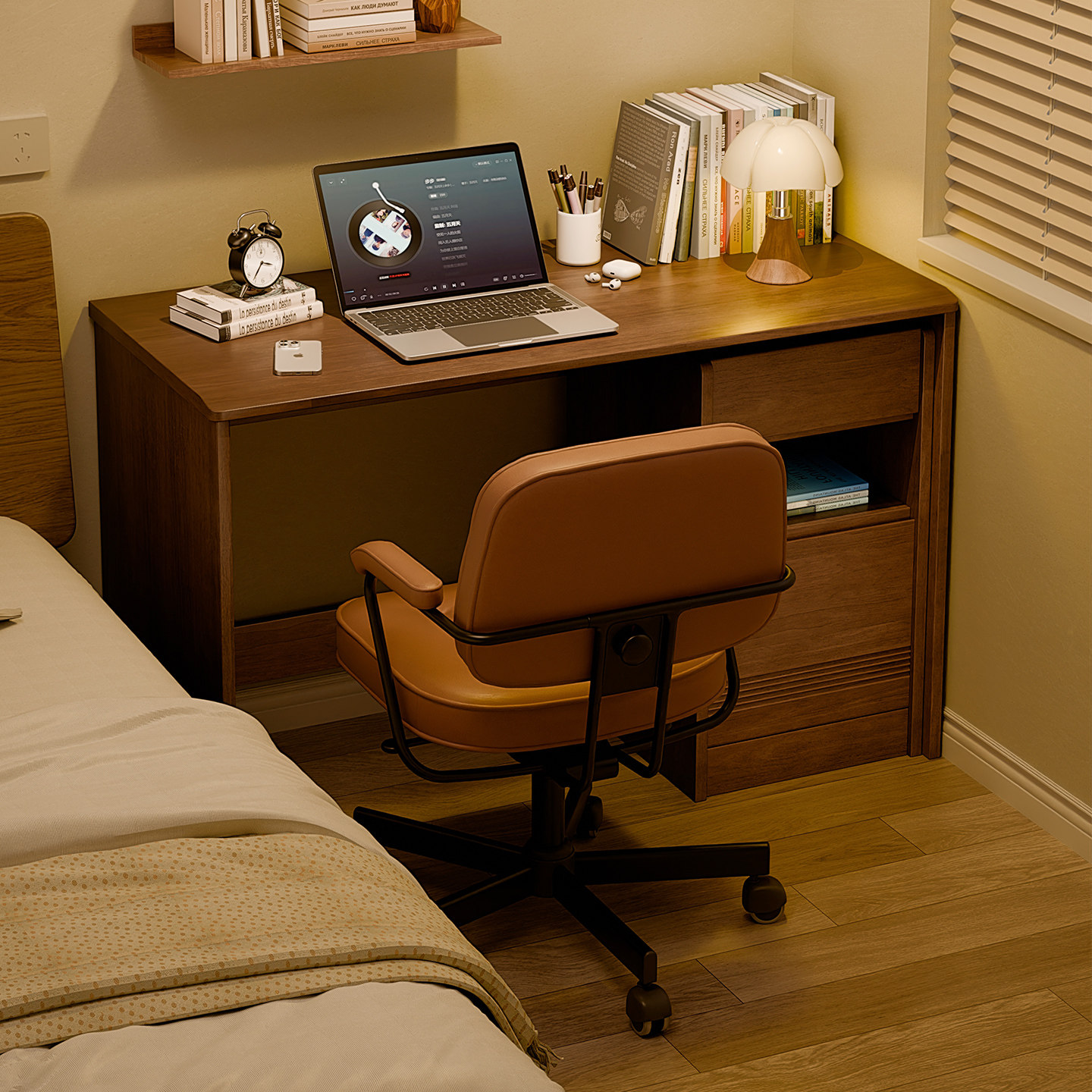 家逸实木书桌带抽屉卧室学生学习桌电脑桌家用靠墙办公桌子工作台