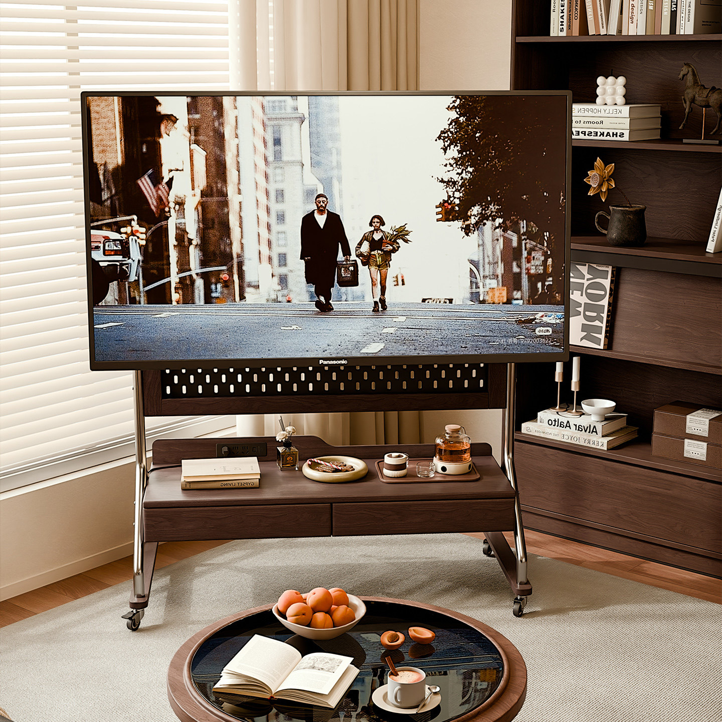 家逸实木可移动电视柜客厅家用小户型现代简约落地储物电视机支架