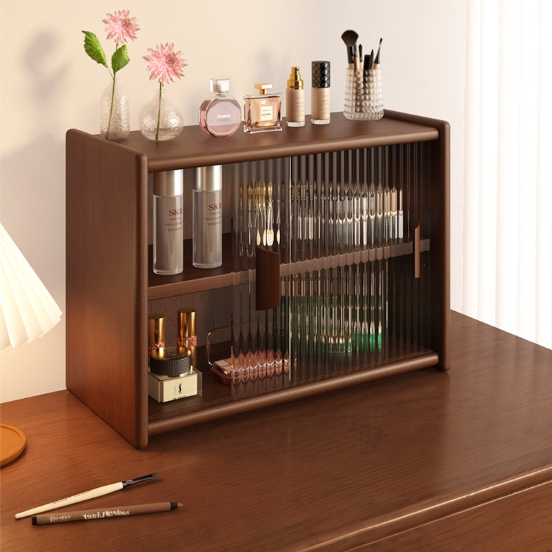 桌面实木置物架化妆品收纳盒家用台面杂物收纳柜办公桌展示整理柜