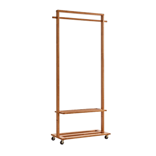 家逸全实木移动挂衣架双层衣帽架卧室落地晾衣架门口放衣服架子