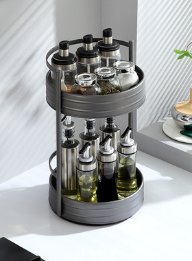 可旋转360度厨房置物架单双层调料架多功能收纳架转角台面置物架