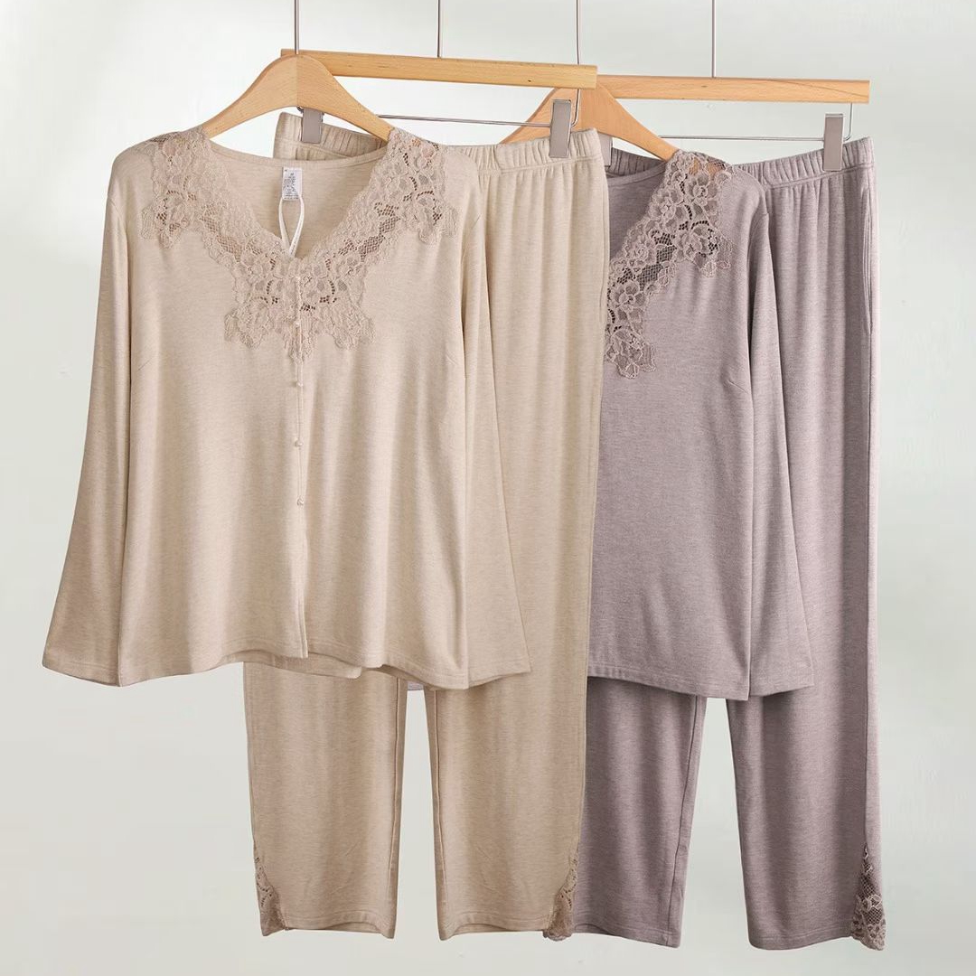 抗静电长袖长裤保暖睡衣套装女