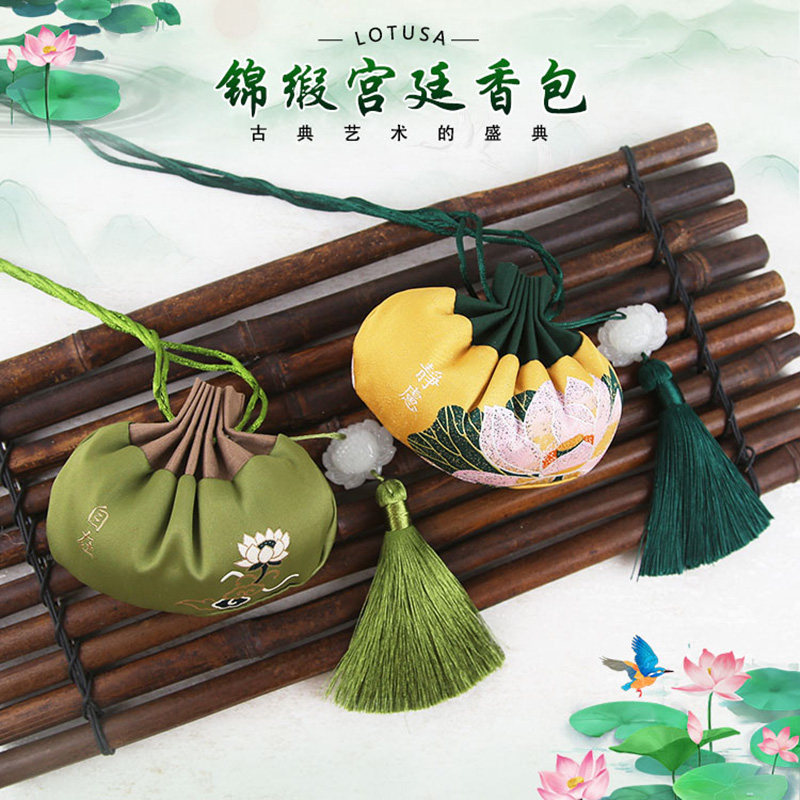 端午节荷花香包中国风香囊香袋空袋子挂脖胎毛古风荷包随身锦囊_虎窝淘