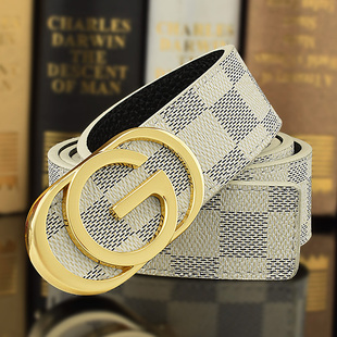 腰带年轻人平滑扣百搭休闲 潮流白色学生G字母裤 日系皮带男士 韩版