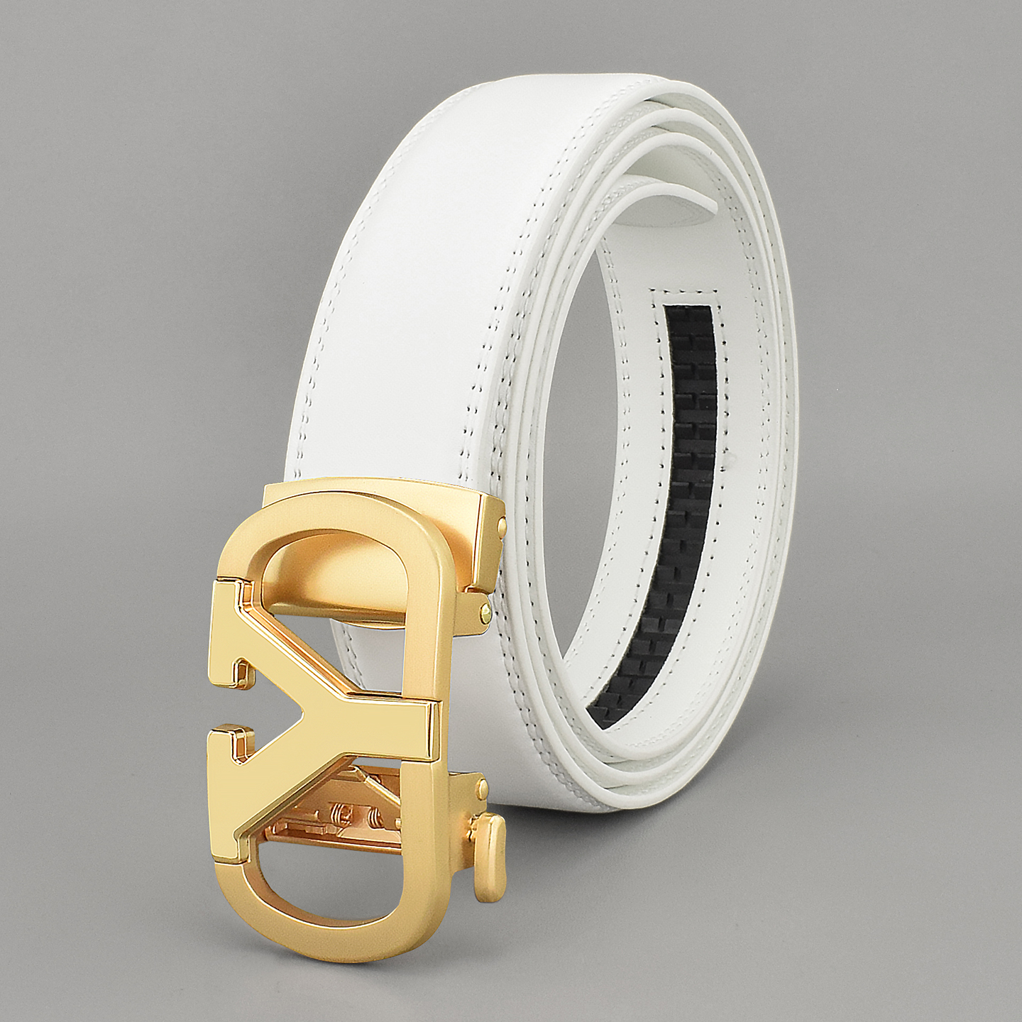 白色时尚字母Y皮带男士潮流初中学生年轻人腰带男韩版真皮自动扣