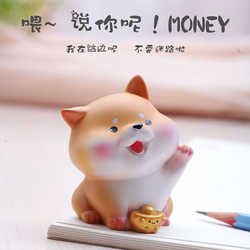 招财小旺柴可爱柴犬树脂小摆件车载装饰桌面卡通狗狗公仔女孩礼物