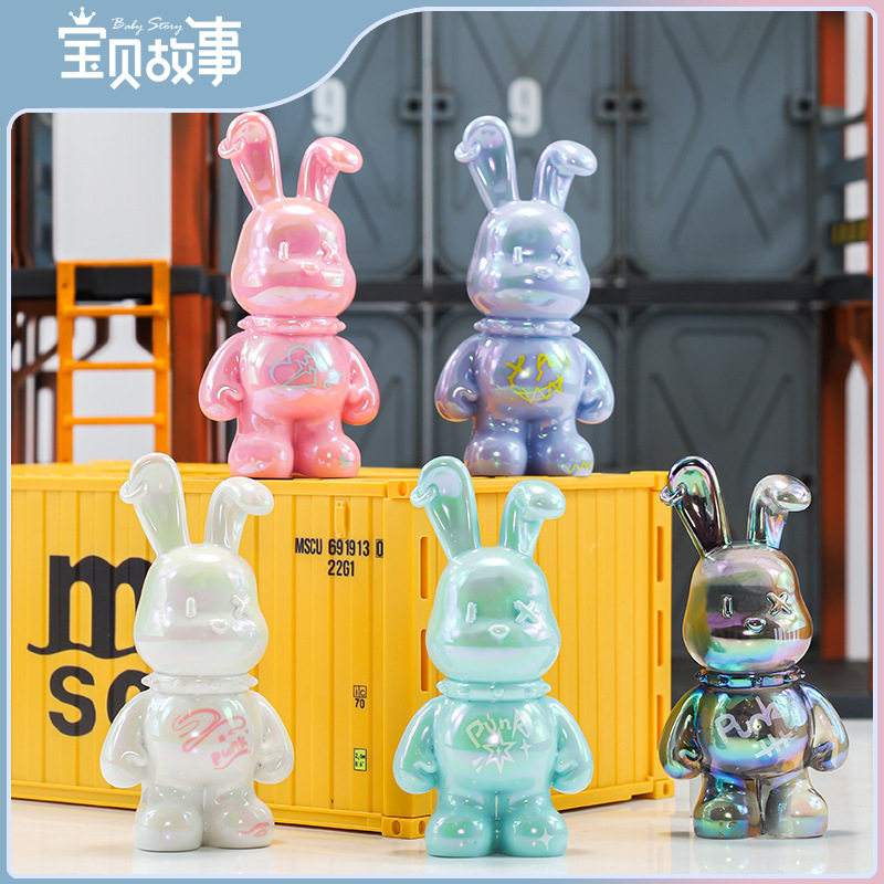 现货赛博朋克兔可爱兔子盲盒手办树脂桌面摆件女孩玩具生日小礼物