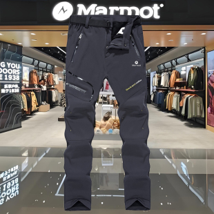 土拨鼠户外冲锋裤男女同款加绒加厚秋冬防风防水大码登山裤保暖裤