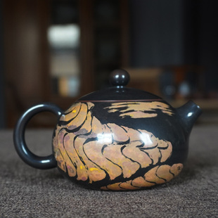 云南建水紫陶红泥磨亮光王时君名家全手工作品彩填梯田西施泡茶壶