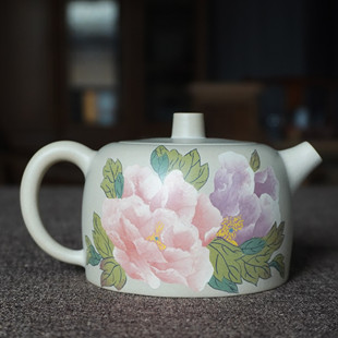 云南建水紫陶白无釉磨哑光亮王时君名家纯手工作品彩填中式泡茶壶