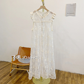 C3618刺绣蕾丝边全开扣圆领背心裙