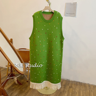 满天星C1554流苏提花圆领针织背心裙