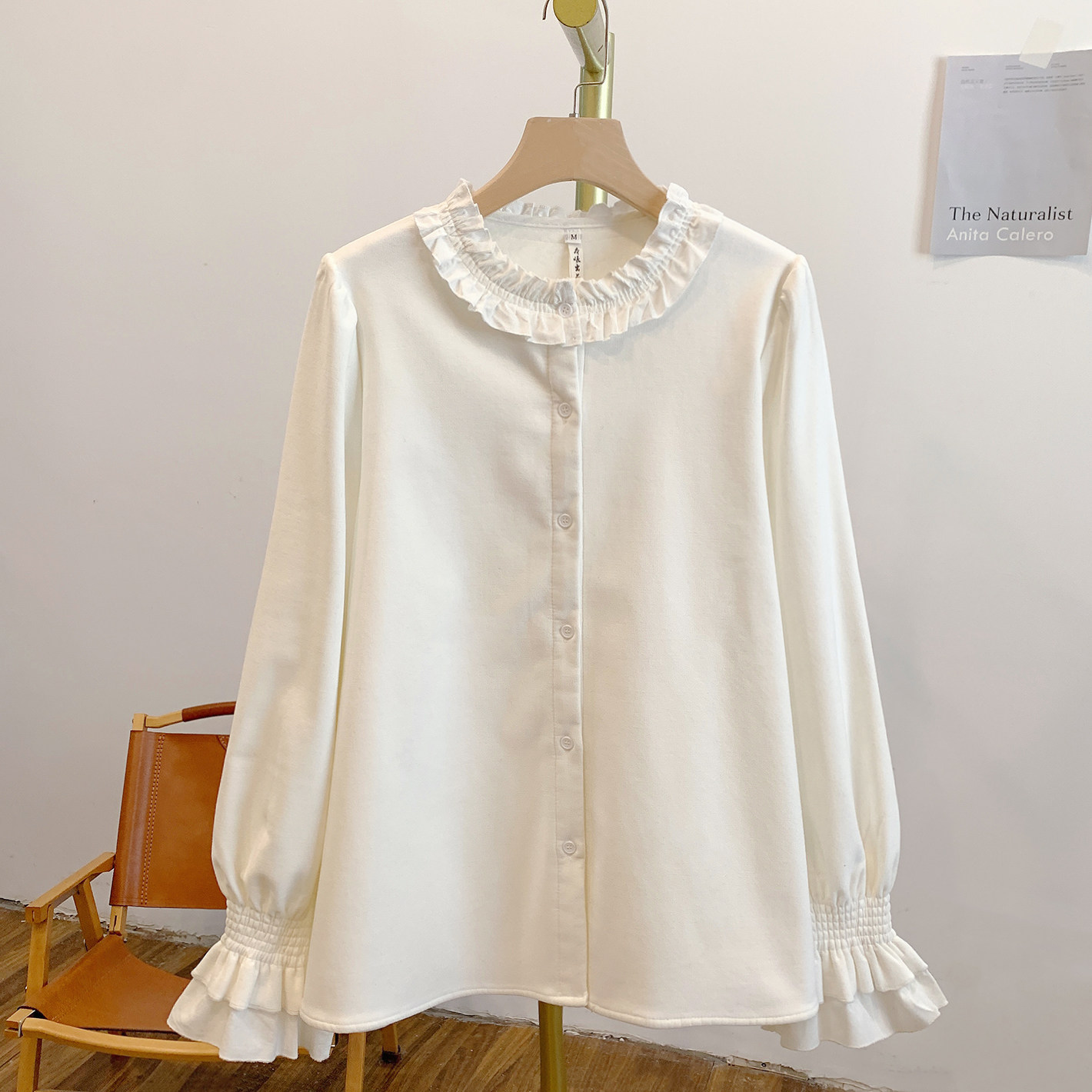 Y4021加绒荷叶边全开扣圆领衬衫,女装/女士精品,T恤,淘宝优惠券,粉丝福利购,淘宝优惠卷