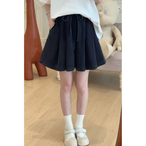 Y1829松紧腰系带牛仔短裤