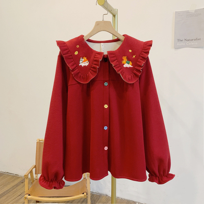 小红马C5564加绒刺绣小马彩扣娃娃领衬衫