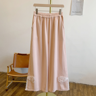 Y3245网纱蝴蝶结侧开叉松紧腰阔腿裤