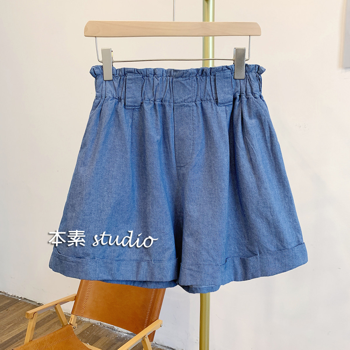 MNY1653裤管翻边松紧腰牛仔短裤,女装/女士精品,休闲裤,淘宝优惠券,粉丝福利购,淘宝优惠卷