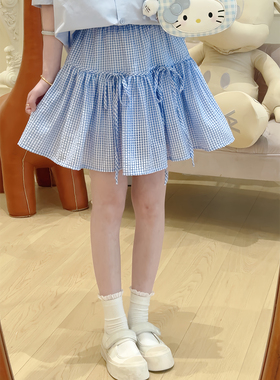 C6022蝴蝶结系带松紧腰短裙半身裙