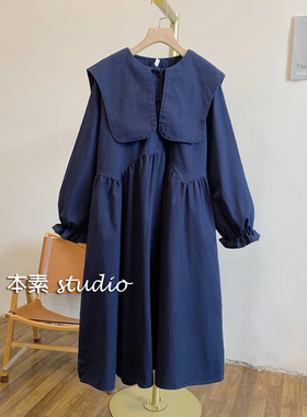 C3510纯色半开扣方形娃娃领连衣裙