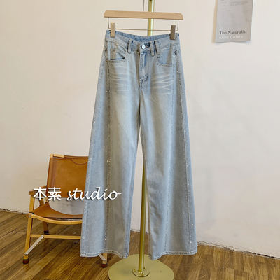 C3667烫钻牛仔阔腿裤