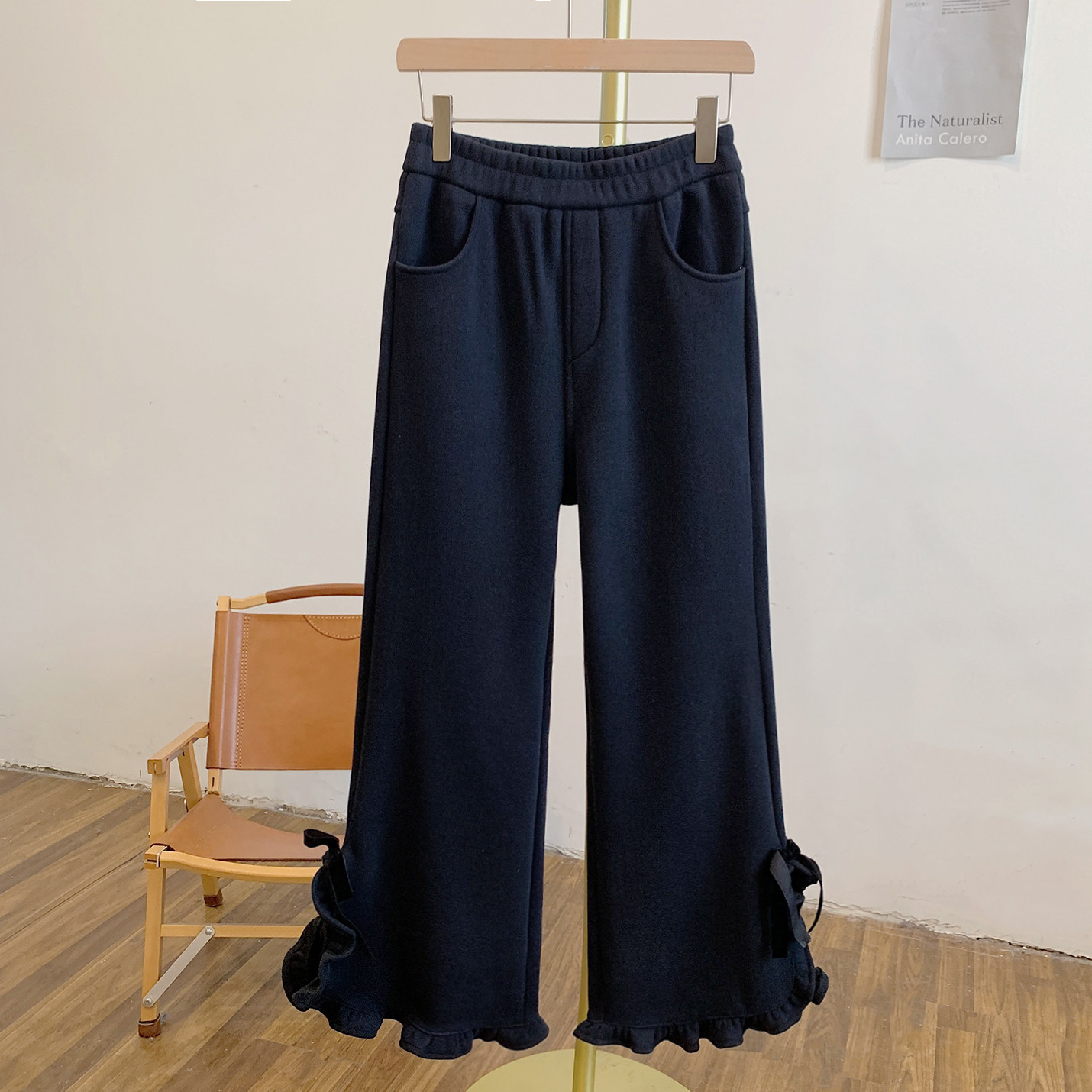 C5286纯色蝴蝶结荷叶边侧开叉松紧腰阔腿裤,女装/女士精品,休闲裤,淘宝优惠券,粉丝福利购,淘宝优惠卷