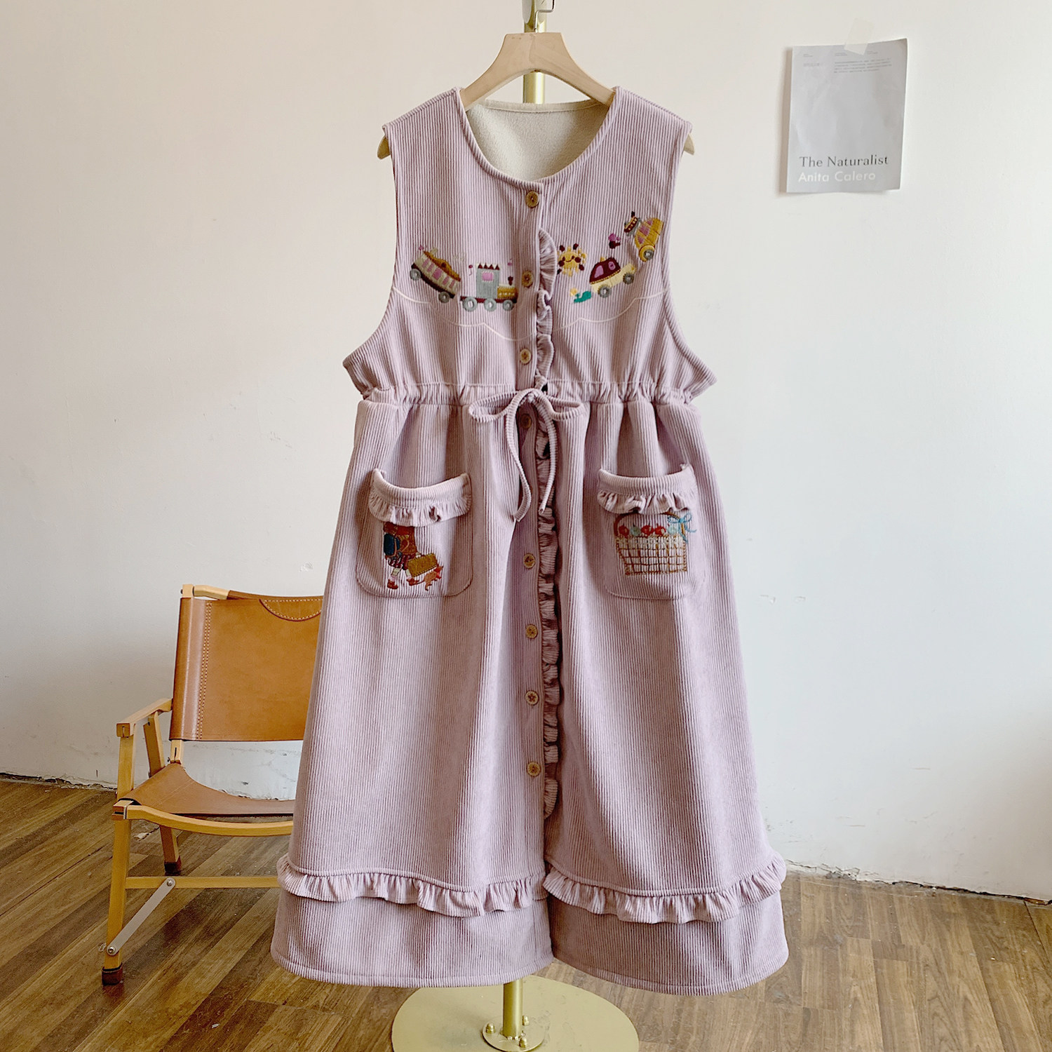 C5382加绒刺绣双口袋全开扣木耳边马甲裙,女装/女士精品,连衣裙,淘宝优惠券,粉丝福利购,淘宝优惠卷