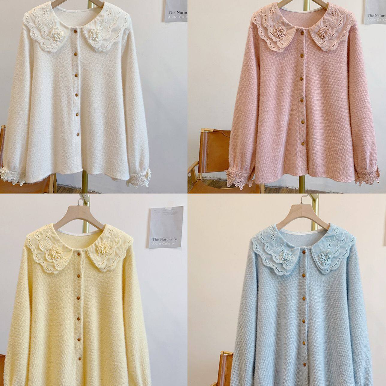 C5397贴花蕾丝边双层娃娃领针织开衫毛衣,男装,针织衫/毛衣,淘宝优惠券,粉丝福利购,淘宝优惠卷