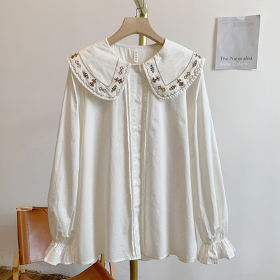 Y4227刺绣全开扣娃娃领衬衫