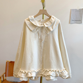 Y3296 2灯芯绒荷叶边全开扣系带双层娃娃领衬衫