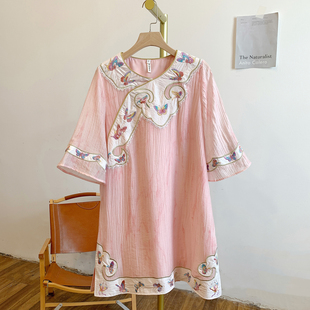 Y2954晕染刺绣亮片蕾丝边圆领短袖衬衫