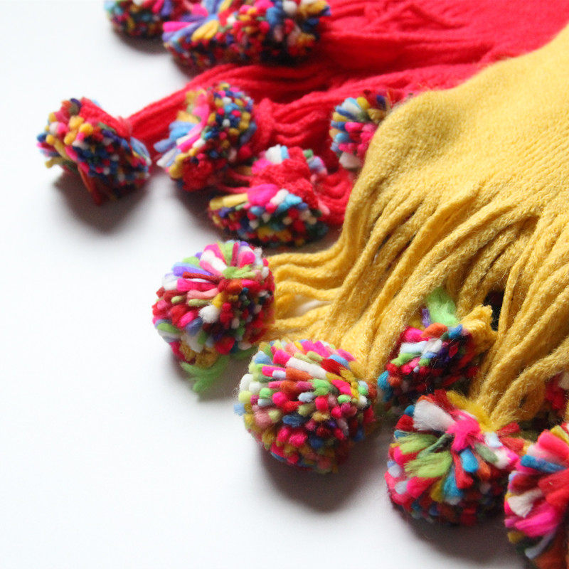 清货 忑价 儿童宝宝柔软毛线彩色球球保暖围巾 妈妈也可以围哦